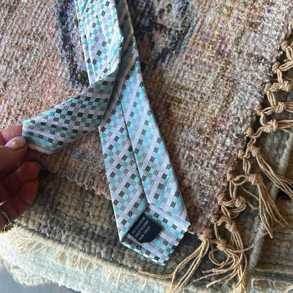 Vintage Kids Awesome Clip-on Tie - Blue, Grey and White